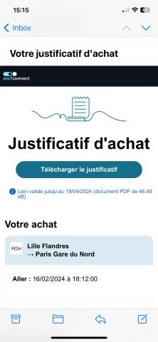 Email screen for downloading proof of purchase 